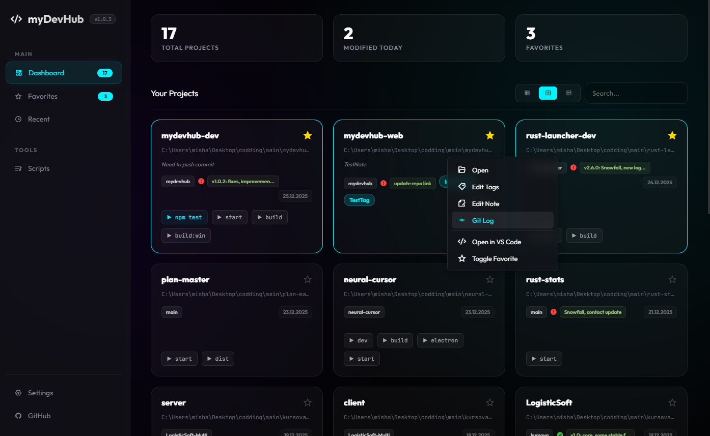 myDevHub Interface